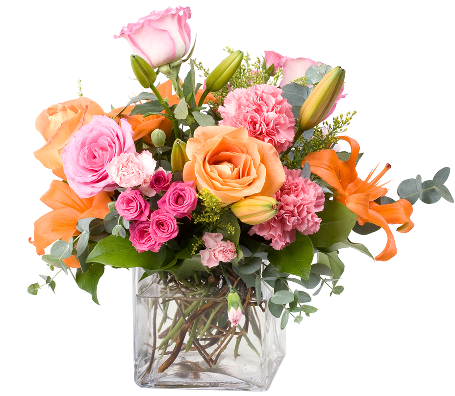 A vase filled with bright flowers