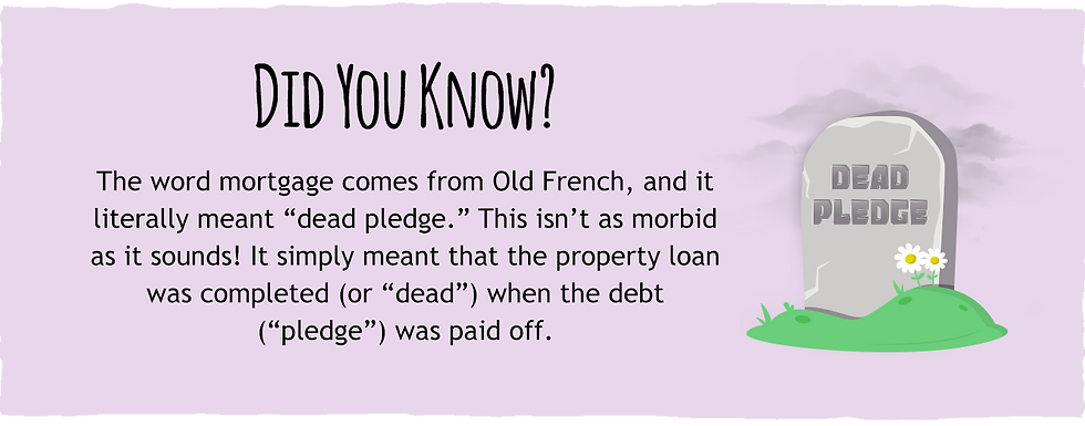 Did you know? The word mortgage comes from Old French, and it literally meant 'dead pledge.' This isn't as morbid as it sounds! It simply meant the property loan was completed (or dead) when the debt (pledge) was paid off.