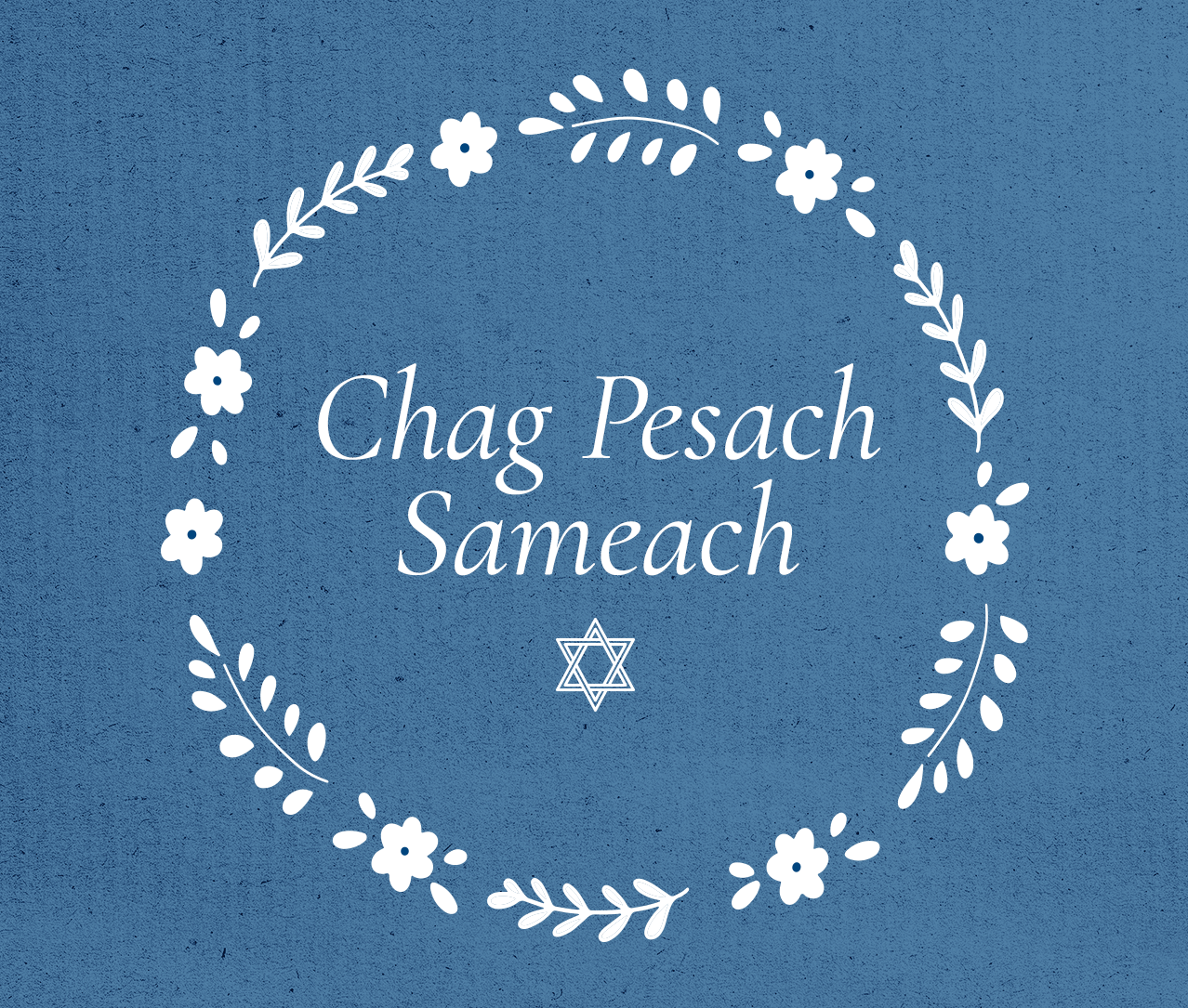 Chag Pesach Sameach written in a nice font above a star of David, surrounded by a circle of flowers and leaves rotating slowly.