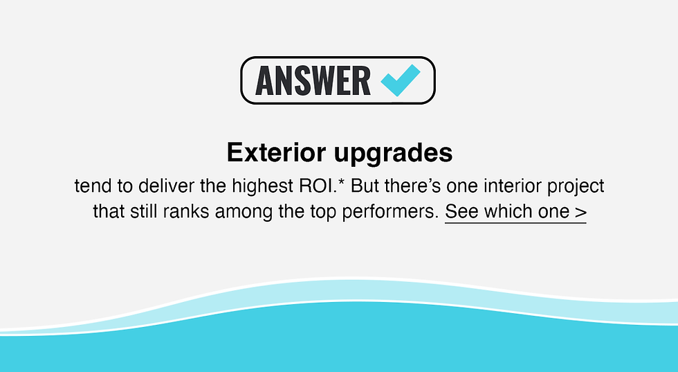 Answer: Exterior upgrades tend to deliver the highest ROI.* But there's one interior project that still ranks among the top performers. Click here to see which one.
