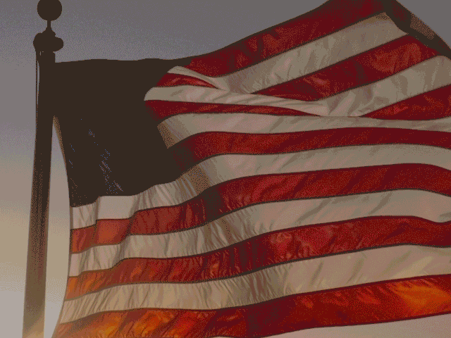 An animated collage including an American flag, businesspeople, nurses, farm laborers, builders, welders, and roofers. Text on various images asks What Makes Our Nation Strong? and answers We Do.