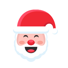 A smiling Santa Claus face in a cartoon style.